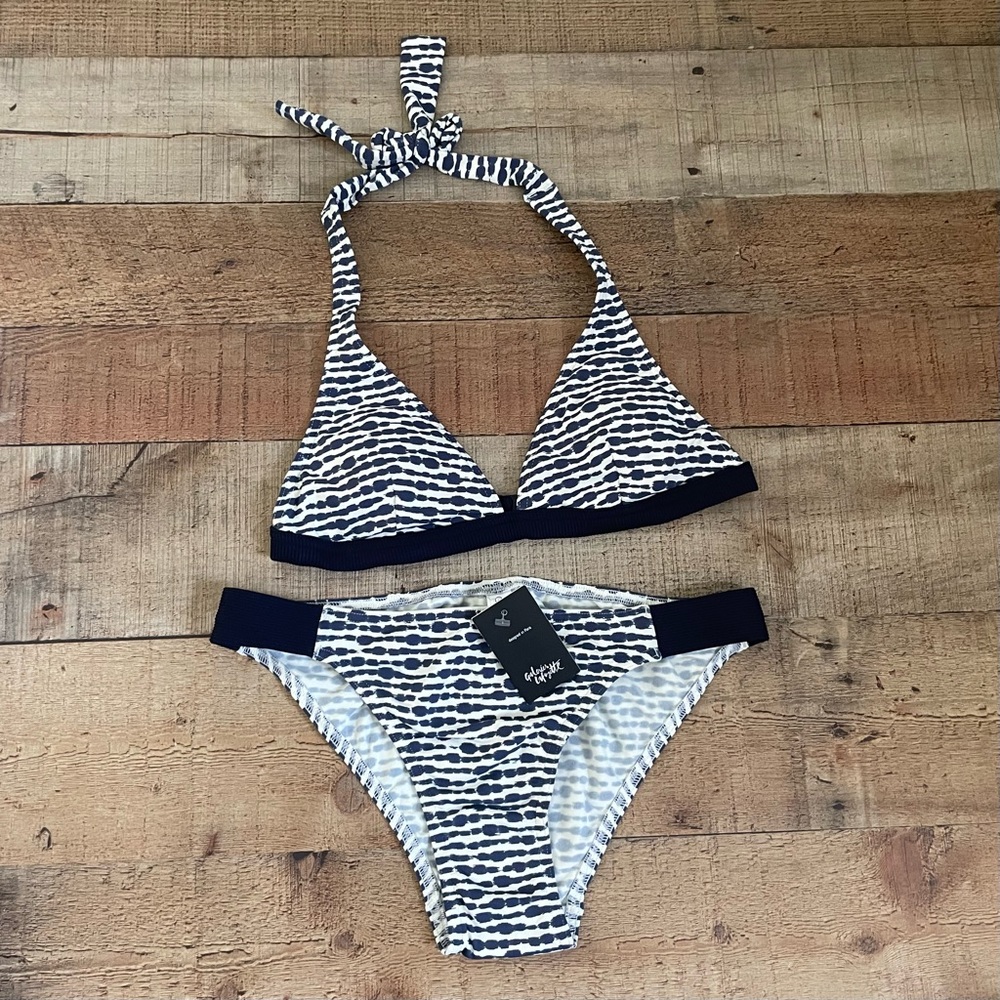 Galleries Lafayette Two Piece Bikini Swimsuit Black White Small NEW with Tags
